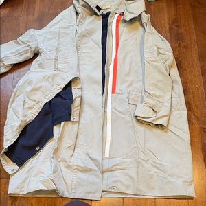 Diane Von Furstenberg Light Gray Trench with Navy Lining & Red Stripe